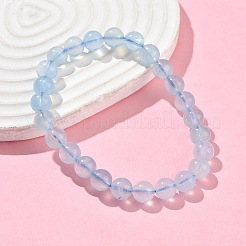 Braccialetti elastici con perline rotonde di acquamarina naturale per uomo e donna&nbsp;BJEW-U034-01D-02