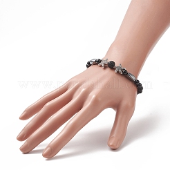 3pcs 3 style pierre de lave naturelle et ensemble de bracelets extensibles en perles d'onyx noir&nbsp;BJEW-JB09237