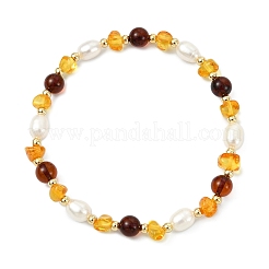 Bracelets extensibles en perles d'ambre naturel et de perles de culture d'eau douce pour femmes&nbsp;BJEW-JB13699-02
