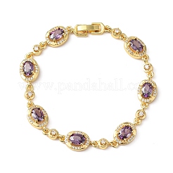 Ovale Gliederarmbänder aus Messing mit Mikropavé-Fassung aus Zirkonia für Damen&nbsp;BJEW-D387-04G
