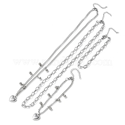 Herz 304 Edelstahl Doppel Halsketten & Armbänder Sets für Frauen&nbsp;SJEW-F226-03P