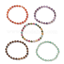 Stretch-Armbänder aus Natursteinwürfeln und Edelstahlperlen für Damen&nbsp;BJEW-JB13348