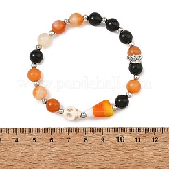 Braccialetti elasticizzati di Halloween fatti a mano con perline a forma di teschio&nbsp;BJEW-TA00756
