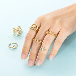 6 Stück 6 Stile Messing Micro Pave klare Zirkonia Manschettenringe&nbsp;RJEW-LS0001-45G