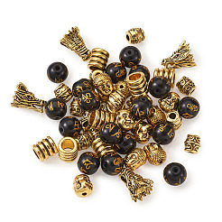 Perline in lega di stile tibetano e perle di vetro buddista&nbsp;TIBEB-TA0001-90AG-02