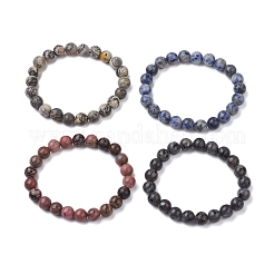 4 Stück Konstellation 8 mm rund natürliche Larvikit & blau gefleckter Jaspis & Rhodonit & Picasso-Jaspis Perlen Stretch-Armbänder für Frauen&nbsp;BJEW-JB10639