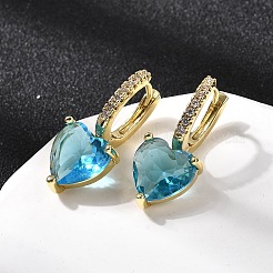 Pendientes de aro con corazón de circonita cúbica micropavé de latón&nbsp;EJEW-H171-07G