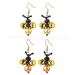 Pendientes colgantes de abejas con cuentas de vidrio de acero inoxidable 304&nbsp;EJEW-MZ00491