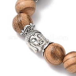 3 bracciale elastico con perline rotonde in legno naturale e pietra lavica di 3 colori&nbsp;BJEW-JB12353