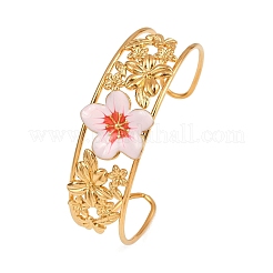 Brazaletes de acero inoxidable 304 con diseño de flores para mujer&nbsp;BJEW-A049-02G