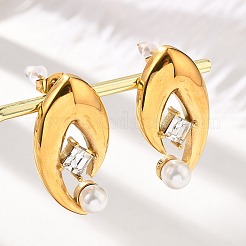 Pendientes de acero inoxidable 304 con forma de concha y perla&nbsp;EJEW-U051-08G