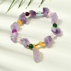 Pulseras elásticas con cuentas y dijes de pepitas de amatista natural en bruto para mujer&nbsp;GG-CBA2C9C-05