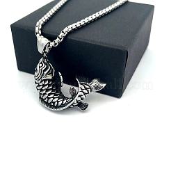 Collares colgantes de acero inoxidable 304 con diseño de pez vintage para mujeres y hombres.&nbsp;ZR4097