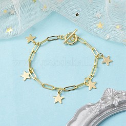 Bracciali con ciondoli in acciaio inossidabile dorato 304 con catene a graffetta in ottone&nbsp;BJEW-JB10031