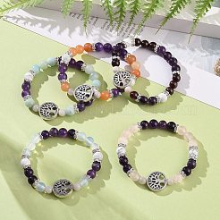 Set di braccialetti elastici con perline in pietre preziose miste naturali e sintetiche da 5 pz&nbsp;BJEW-JB09133