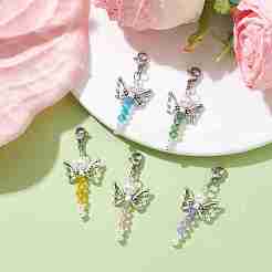 Decoraciones colgantes de ángel con cuentas de perlas de concha redonda y vidrio&nbsp;HJEW-JM01813