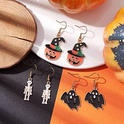 3 paio di orecchini pendenti in smalto in lega di Halloween in 3 stili&nbsp;EJEW-JE05823