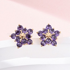 Pendientes de tuerca de circonita cúbica micro pavé de latón con flor para mujer&nbsp;EJEW-G428-28B-03