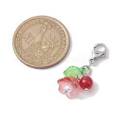 Verre à fleurs et pendentif en jade de malaisie naturel et teint&nbsp;HJEW-JM01985-02