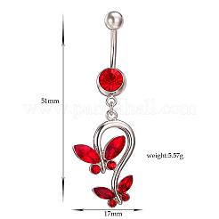 Joyería piercing platino real plateado latón rhinestone doble mariposa ombligo anillos del vientre&nbsp;AJEW-EE0001-41C