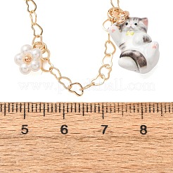 Halsketten mit niedlichem Katzenanhänger aus emailliertem Edelstahl 304 für Damen&nbsp;SA-G068-01G-01