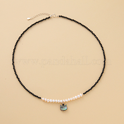 Collier avec pendentif en forme de tête de chat mignon en argent et tourmaline noire et perles d'eau douce&nbsp;MQ9984