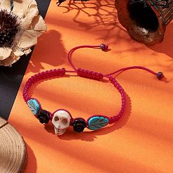 Verstellbare Armbänder aus geflochtenen Perlen aus synthetisch gefärbtem Türkis und Magnesit&nbsp;BJEW-JB10603-02