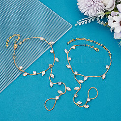 2 bracciale a catena con zirconi cubici trasparenti in ottone per donna&nbsp;BJEW-BBC0001-09G