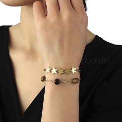 Bracelet multibrins à double couche en acier inoxydable 304 avec chaîne à maillons en étoile et placage ionique (IP)&nbsp;BJEW-K238-08G