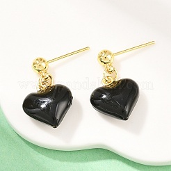 Pendientes colgantes de latón esmaltado con forma de corazón para el Día de San Valentín&nbsp;EJEW-Z164-19G-03