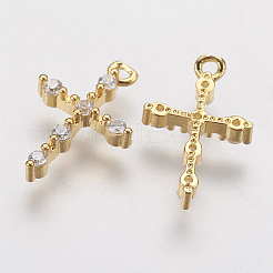 Messing Micro Pave Zirkonia kleine Kreuz Charms&nbsp;LS-ZIRC-G133-07G