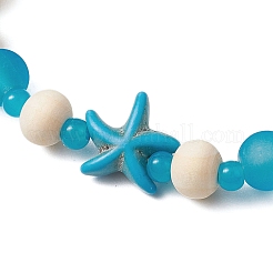 Bracelets extensibles en turquoise synthétique et perles de bois et de verre pour femmes&nbsp;BJEW-JB11124-02