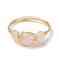 Anello da dito con perline intrecciate rotonde in quarzo rosa naturale&nbsp;RJEW-JR00550-02
