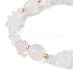 Braccialetti elasticizzati da donna con chip di cristallo di quarzo naturale e perline cuboidi di cristallo di rocca&nbsp;BJEW-JB10808-03
