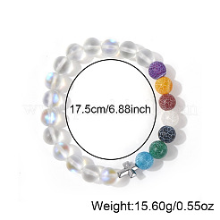 Braccialetti elastici con perle rotonde in pietra di luna naturale e agata satinata per uomo e donna&nbsp;HA0500