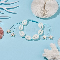 Bracciale con perline intrecciate in conchiglia acrilica con stelle marine turchesi sintetiche (tinte).&nbsp;BJEW-JB08058-04