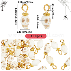 100 Stück gefärbte synthetische türkisfarbene Halloween-Totenkopf-Anhänger&nbsp;PALLOY-BM00006