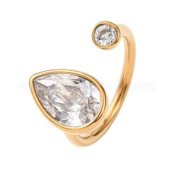 Anelli aperti a bracciale in acciaio inossidabile 304 con pavé di zirconi cubici per donna&nbsp;RJEW-K319-02D-G