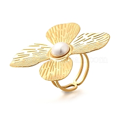 Bague ouverte en acier inoxydable avec fleur pour femme&nbsp;LS-RJEW-R006-02G