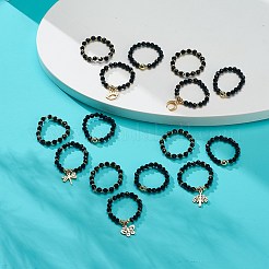 15 Stück 5er-Set mit natürlichen schwarzen Onyx- und synthetischen Hämatit-Perlen-Stretchringen&nbsp;RJEW-JR00521