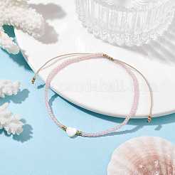 Herz-Armbänder aus natürlichen Muscheln und geflochtenen Glassamenperlen&nbsp;BJEW-JB09922-01