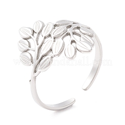 Anillo de puño de acero inoxidable 304 con diseño de hoja antideslustre para mujer&nbsp;RJEW-F121-07P