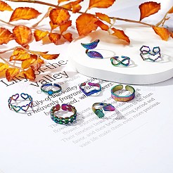 9 stücke 9 stil 304 edelstahl hand & unendlich & herz & mond manschette ringe&nbsp;RJEW-SZ0001-19