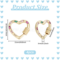4 Stück Messing Micro Pave bunte Zirkonia Schraubkarabiner Verschluss Charms&nbsp;ZIRC-UN0001-14