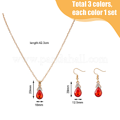 3 Set 3 Farben Strass Tropfenohrringe & Halskette&nbsp;SJEW-FI0001-27