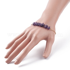 2 pz 2 colori braccialetti con perline di ametista naturale con catene in acciaio inossidabile 304&nbsp;BJEW-JB07914-03