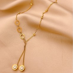 Colliers à pendentif rond plat en acier inoxydable 304 avec zircone cubique transparente pour femmes&nbsp;FS-WGE6DE6-01