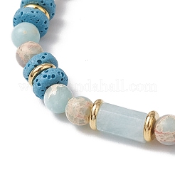 Braccialetti elastici in pietra lavica naturale e diaspro sintetico acqua terra e perle di acquamarina naturale&nbsp;BJEW-JB11666