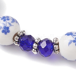 Bracelets extensibles faits main en porcelaine bleue et blanche et perles de verre pour femmes&nbsp;BJEW-JB12225