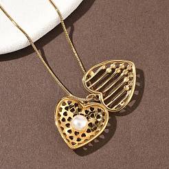 Collane con ciondolo a forma di cuore in acciaio inossidabile 304 con perle sintetiche in acrilico per donna&nbsp;NJEW-B151-01G